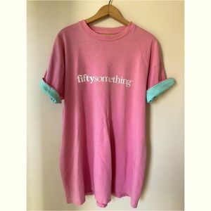 Vintage 80s fifty something long pink/ peak a boo mint sleeves tee